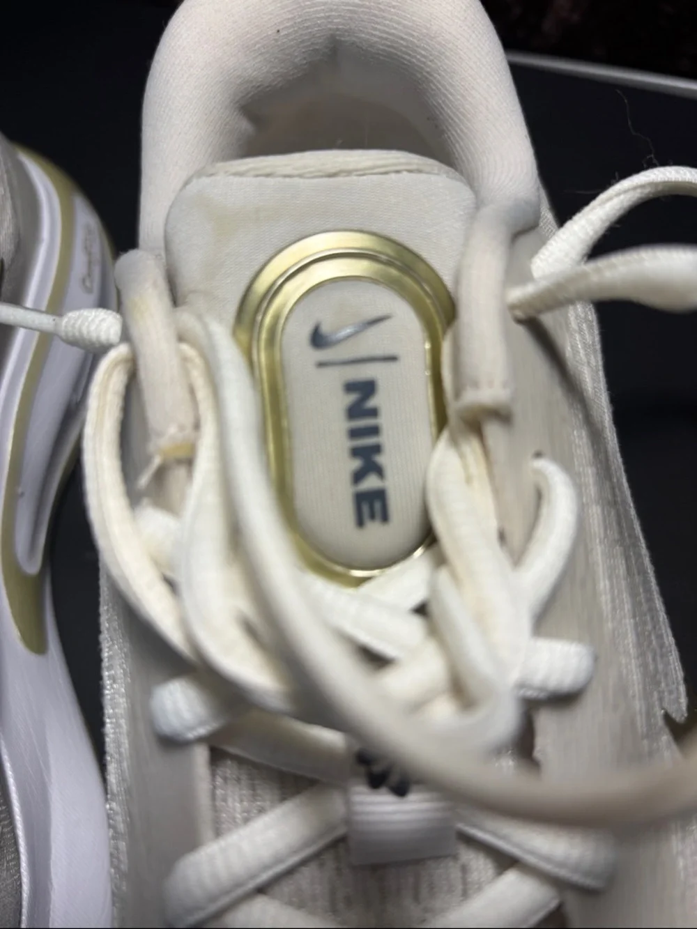 Nike ivory Knit Sneakers with Gold Swoosh - Picture 2 of 8